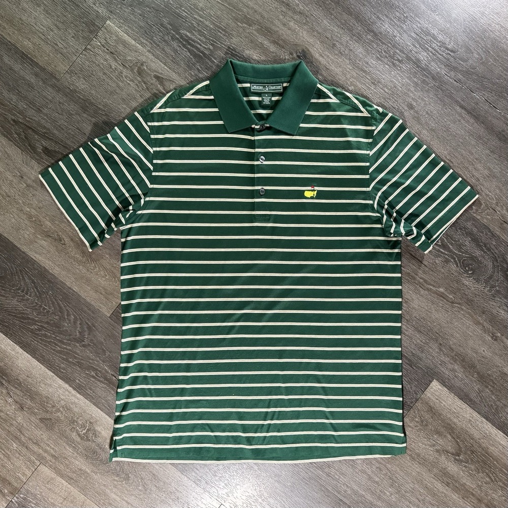 Masters Classics Green Polo Shirt Men's Large Stripe Pima Cotton